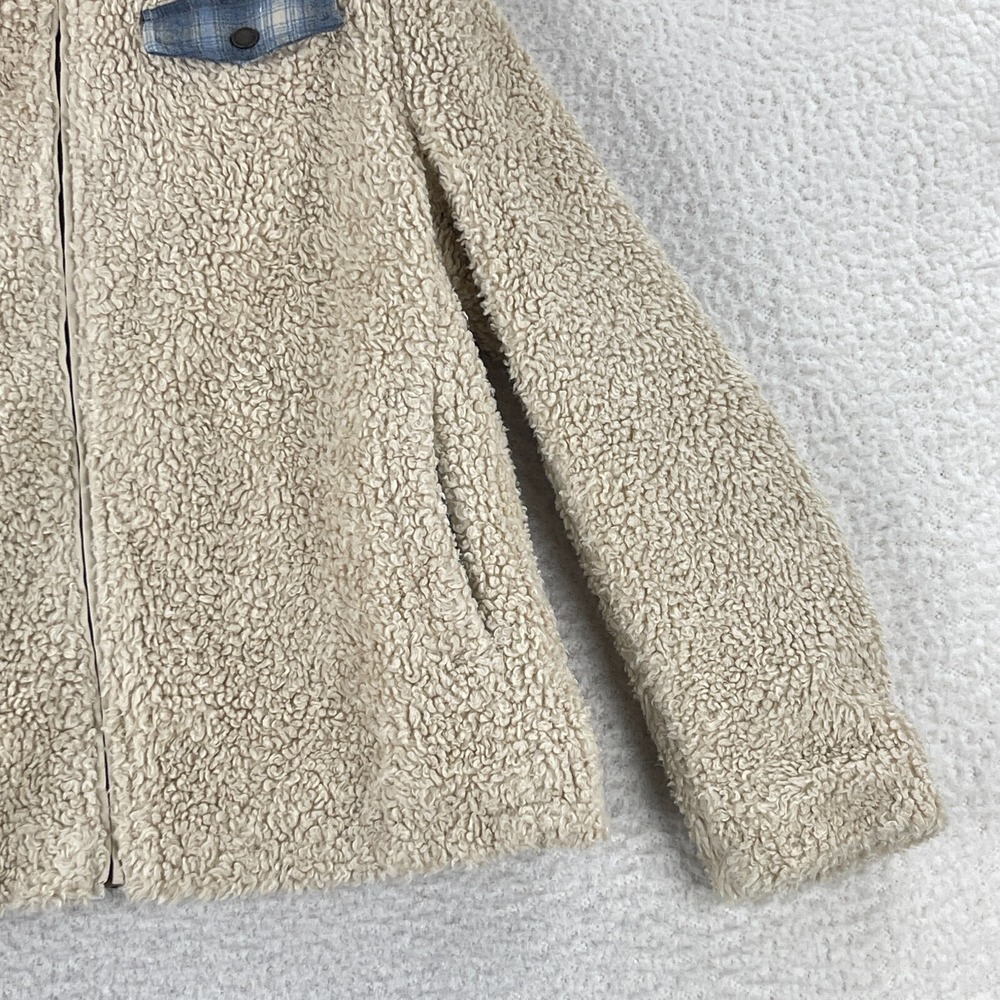 Pendleton Fleece Jacket Womens Large Ivory Sherpa Flannel Lined Full Zip Cozy - Picture 3 of 16